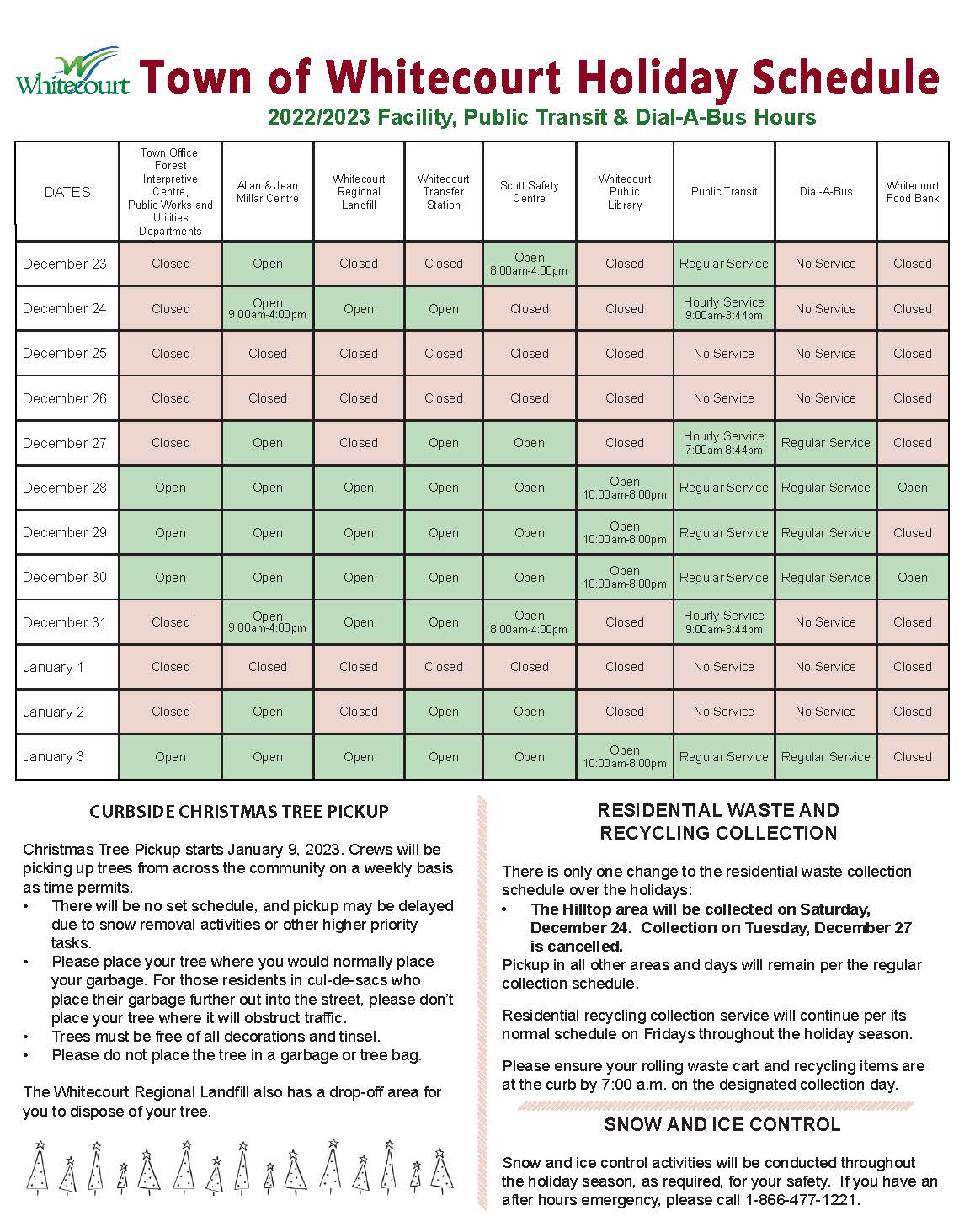 Holiday Schedule for Town Services and Facilities: News - Town of ...